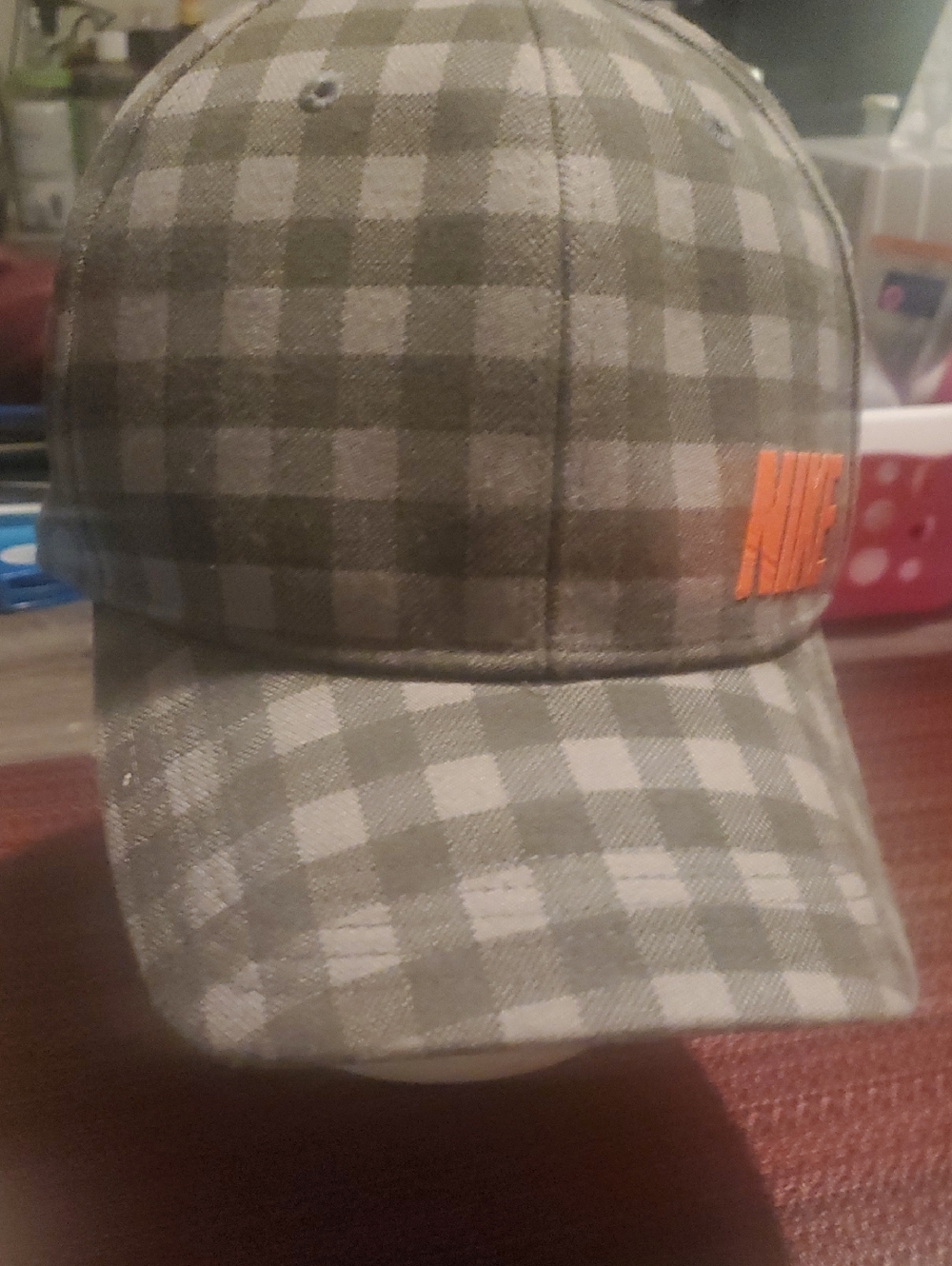 Nike Plaid Check Cap with Orange Logo